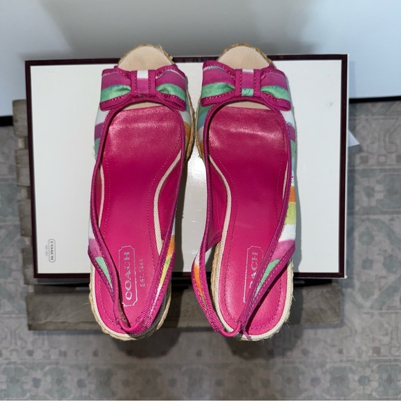 Coach Poppy Grace Watcol Multicolor Wedge Straw Collection Sandals 9 Medium - Picture 7 of 15